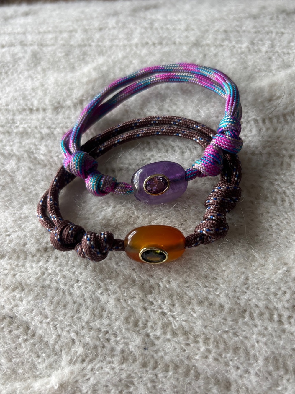 Adjustable Purple & Brown Glass Bead Cord Bracelets Brand New